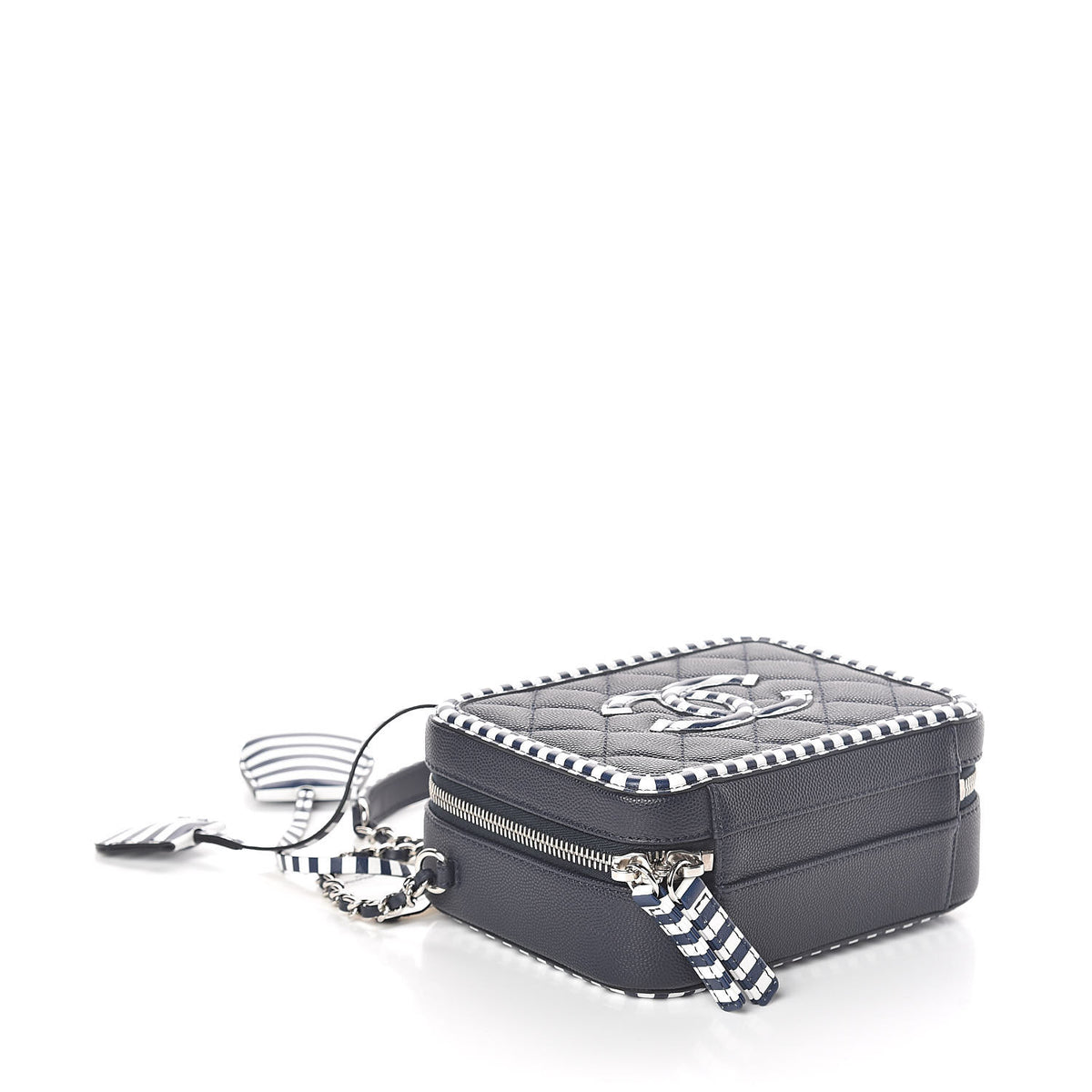 Chanel Caviar Quilted Striped Small CC Filigree Vanity Case Navy White 4 of 9