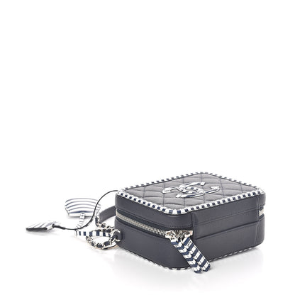 Chanel Caviar Quilted Striped Small CC Filigree Vanity Case Navy White 4 of 9