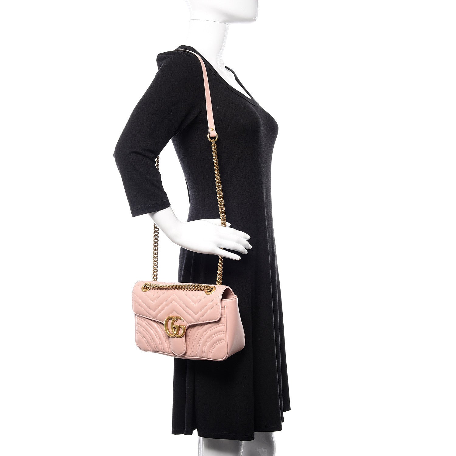 Gucci Calfskin Matelasse Small GG Marmont Shoulder Bag Perfect Pink 2 of 15