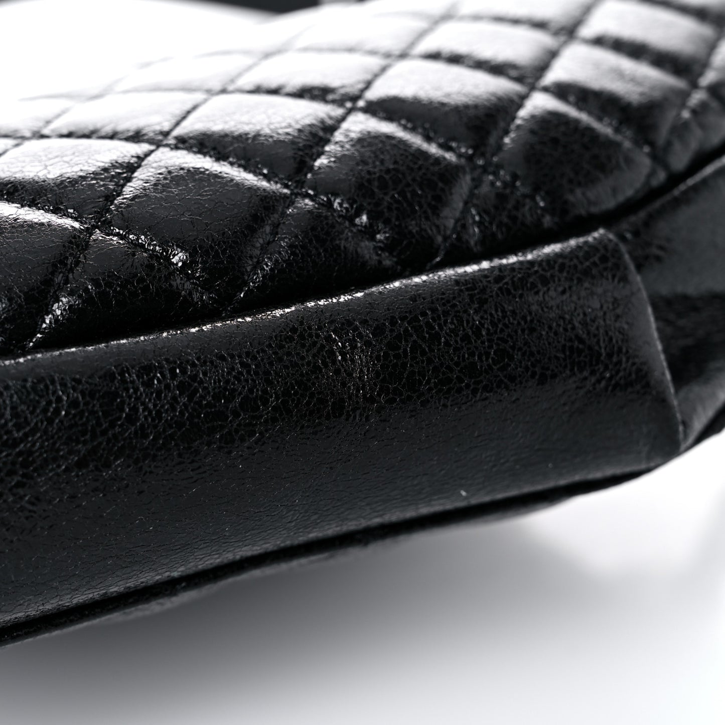 Crumpled Glazed Lambskin Quilted Waist Bag Fanny Pack Black