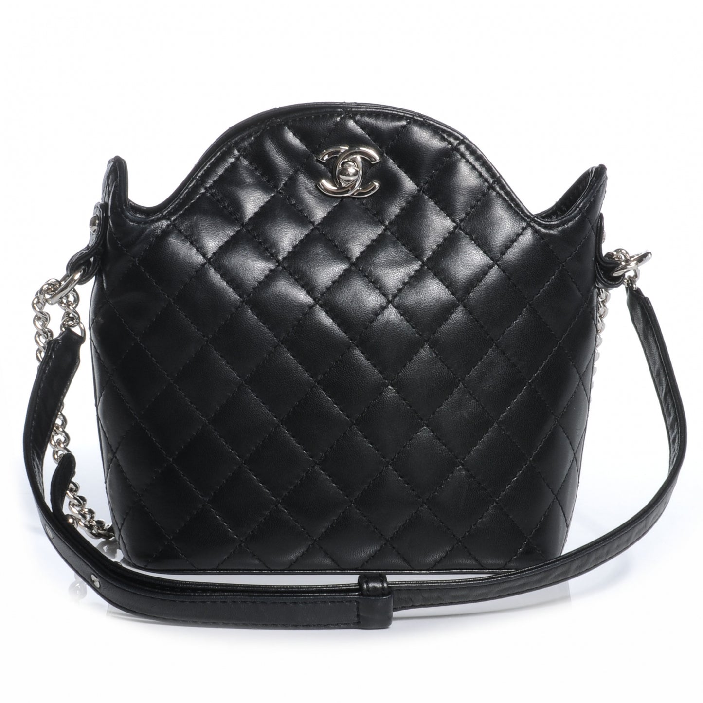Lambskin Quilted Bucket Shoulder Bag Black