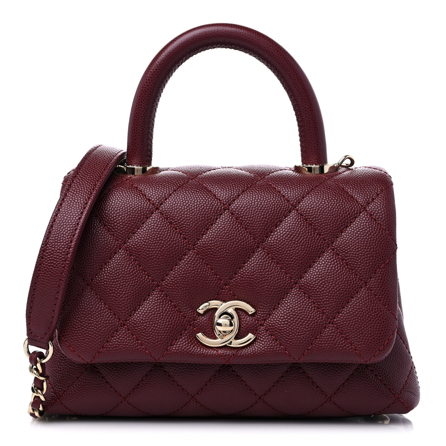 Caviar Quilted Extra Mini Coco Handle Flap Burgundy