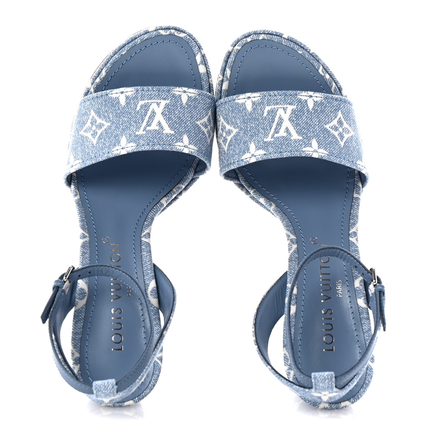 Monogram Jacquard Denim Platform Sandals 38.5 Blue