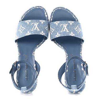 Louis Vuitton Monogram Jacquard Denim Platform Sandals 38.5 Blue 2 of 11
