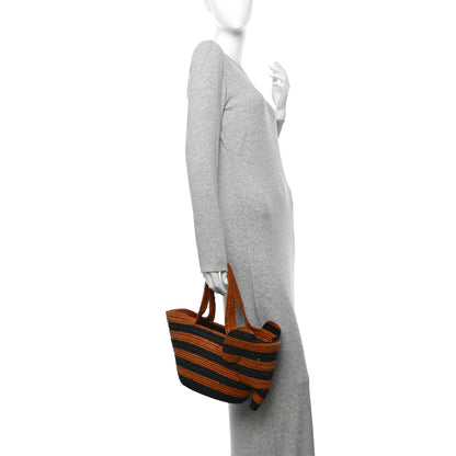 Loewe X Paulas Ibiza Raffia Striped Small Elephant Basket Tote Bag Honey Gold Black 2 of 10