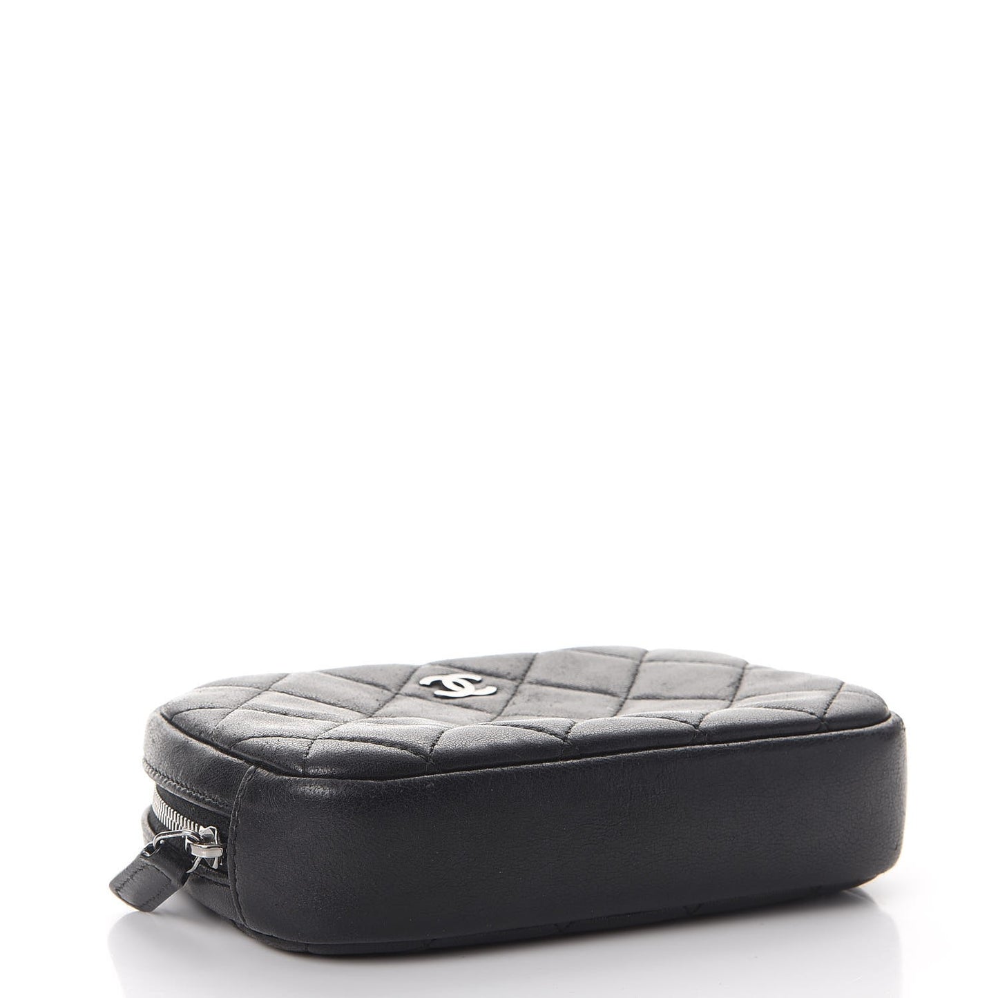 Lambskin Quilted Small Curvy Pouch Cosmetic Case Black