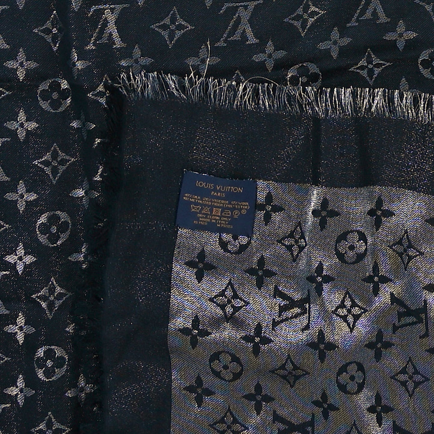Silk Wool So Shine Monogram Shawl Grey Black