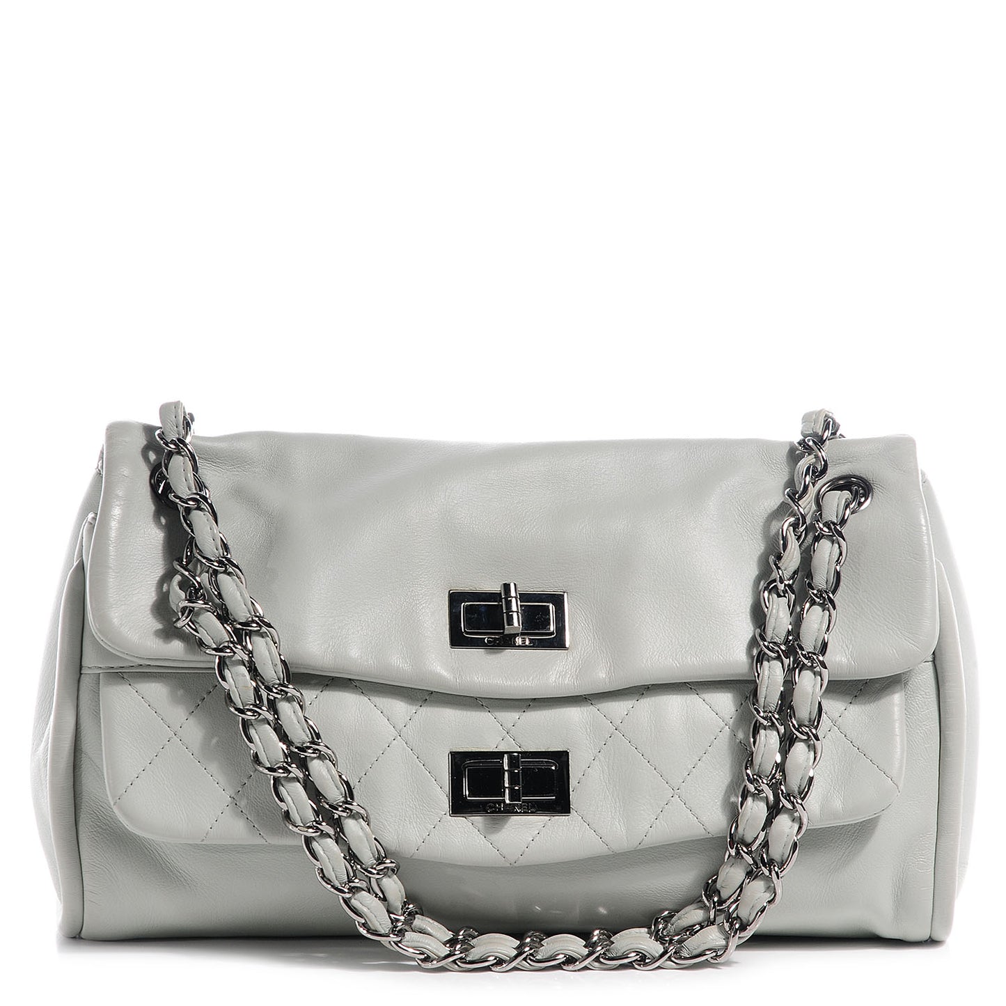 Lambskin Quilted Double Mademoiselle Flap Grey
