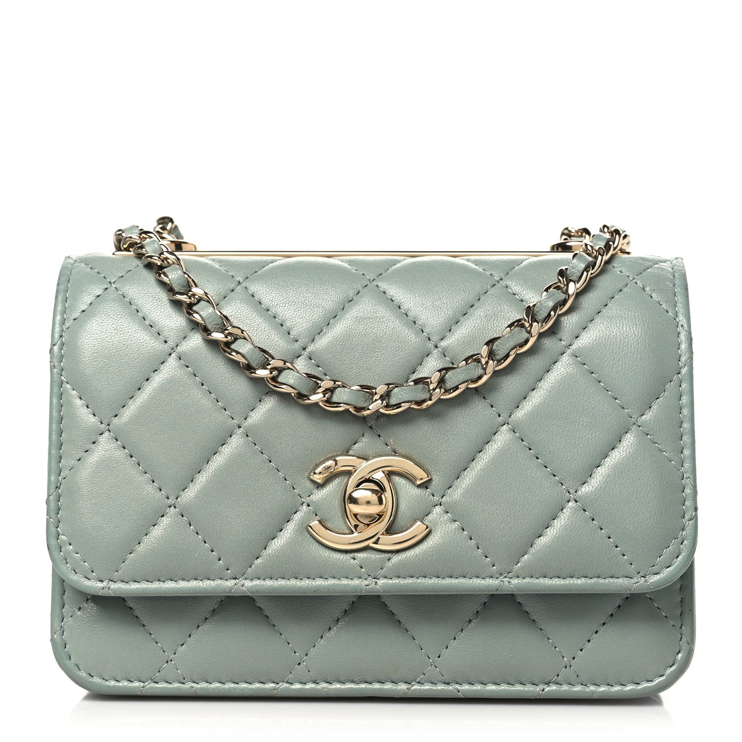 Lambskin Quilted Mini Trendy CC Wallet On Chain WOC Grey