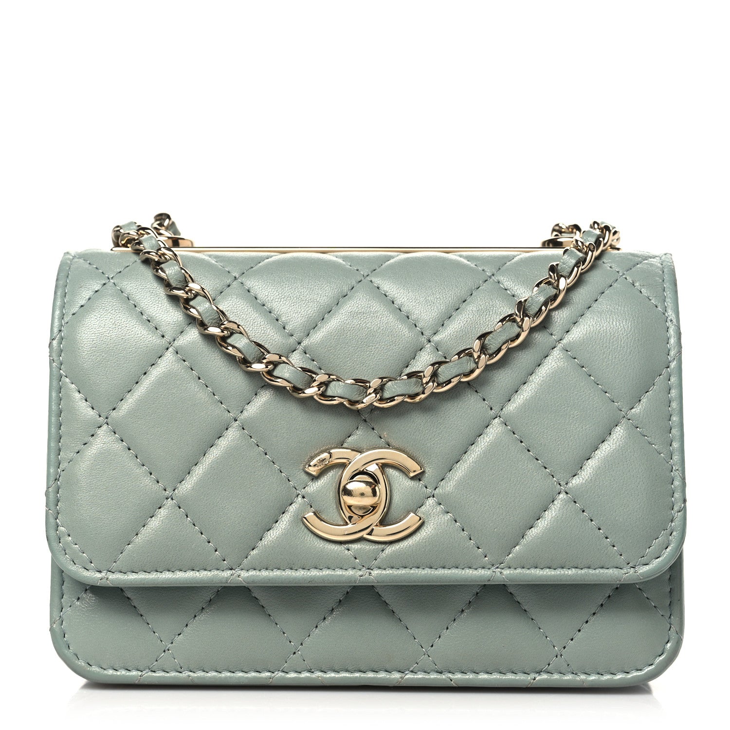 Chanel Lambskin Quilted Mini Trendy CC Wallet On Chain WOC Grey 1 of 10