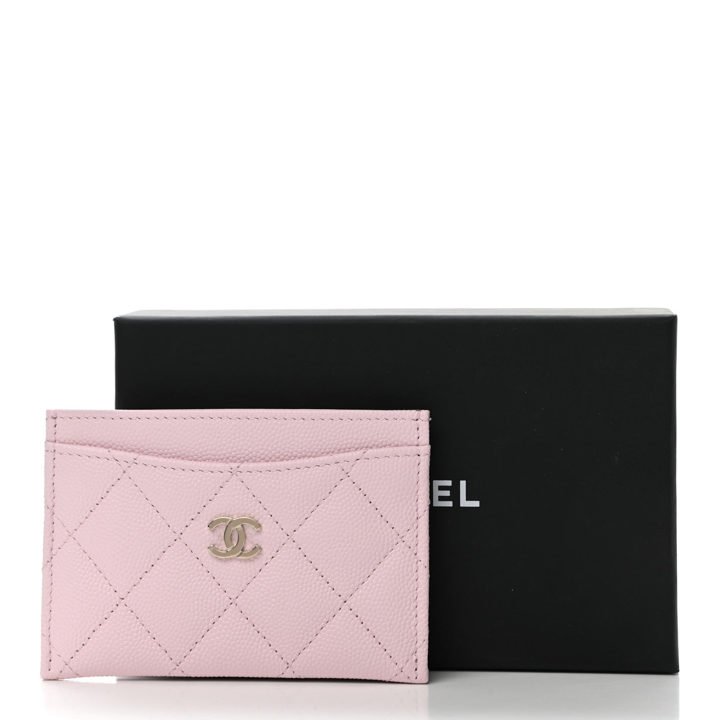Caviar Quilted Card Holder Light Pink