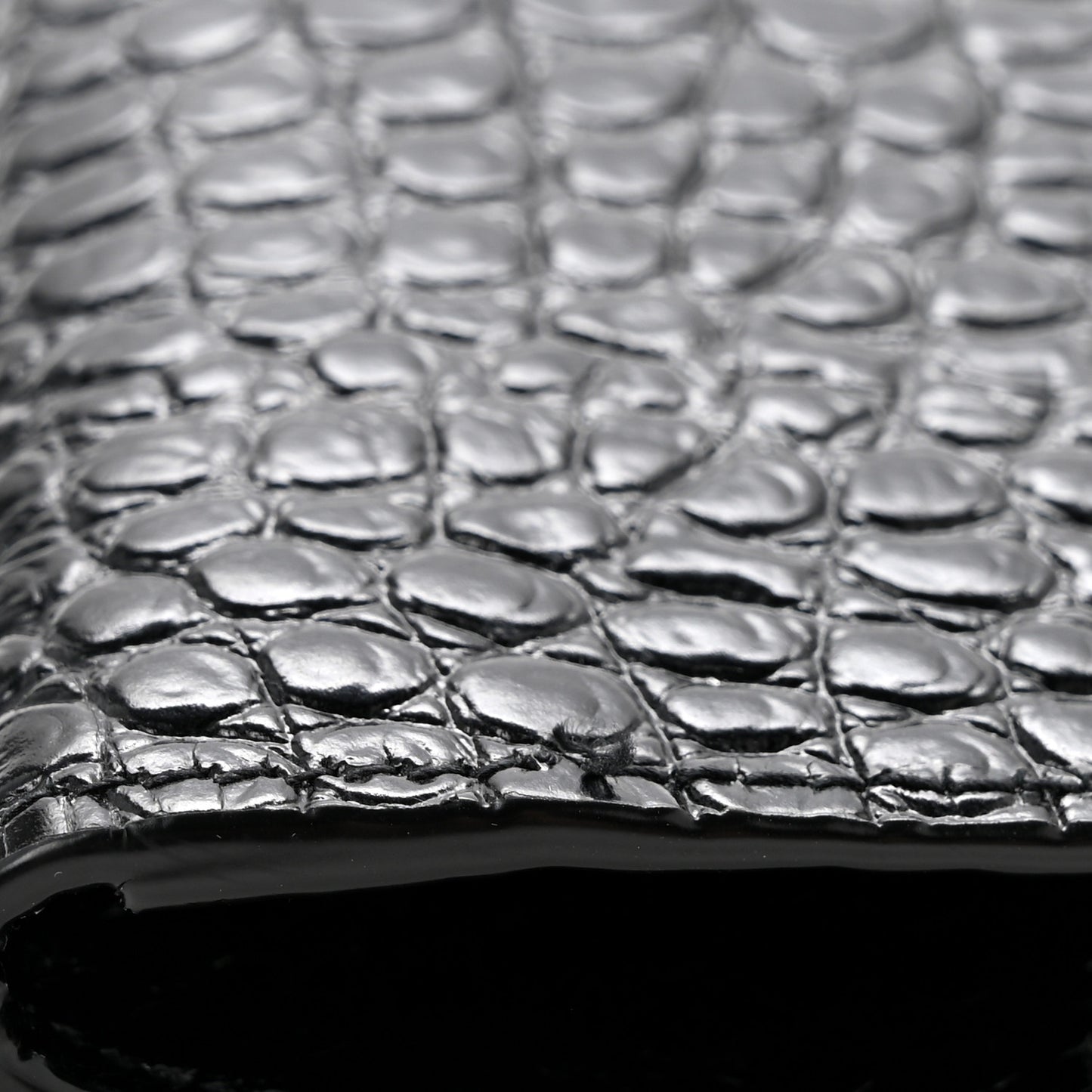 Calfskin Crocodile Embossed Uptown Monogram Clutch Black