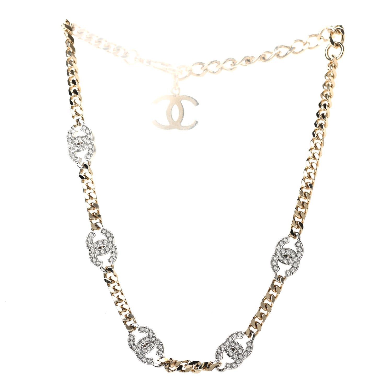 Chanel Crystal Chain CC Choker Gold Silver 3 of 5