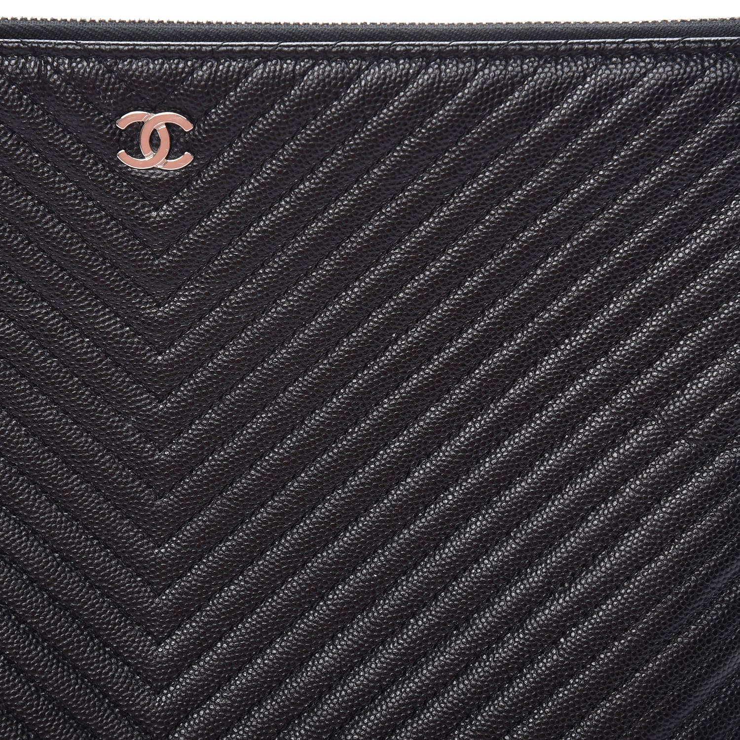 Chanel Caviar Chevron Quilted Medium Cosmetic Case Black 10 of 11
