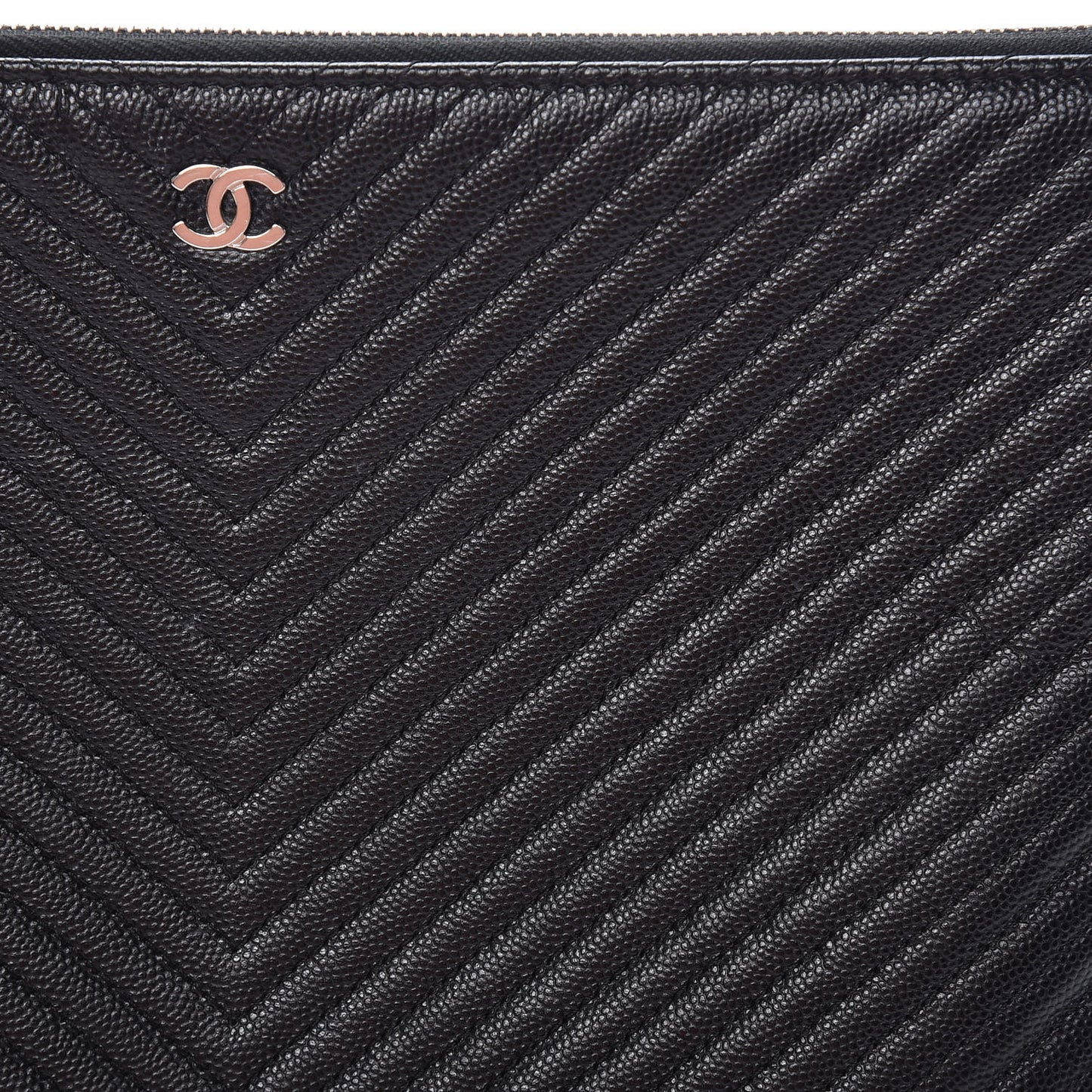 Caviar Chevron Quilted Medium Cosmetic Case Black