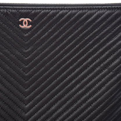 Chanel Caviar Chevron Quilted Medium Cosmetic Case Black 10 of 14