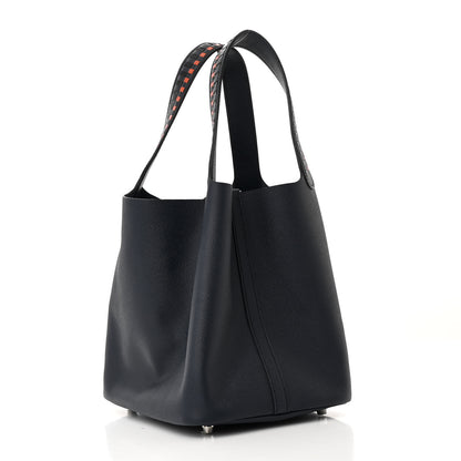 Hermes Epsom Tressage De Cuir Picotin Lock 22 MM Bleu Indigo Black Terre Battue 3 of 10