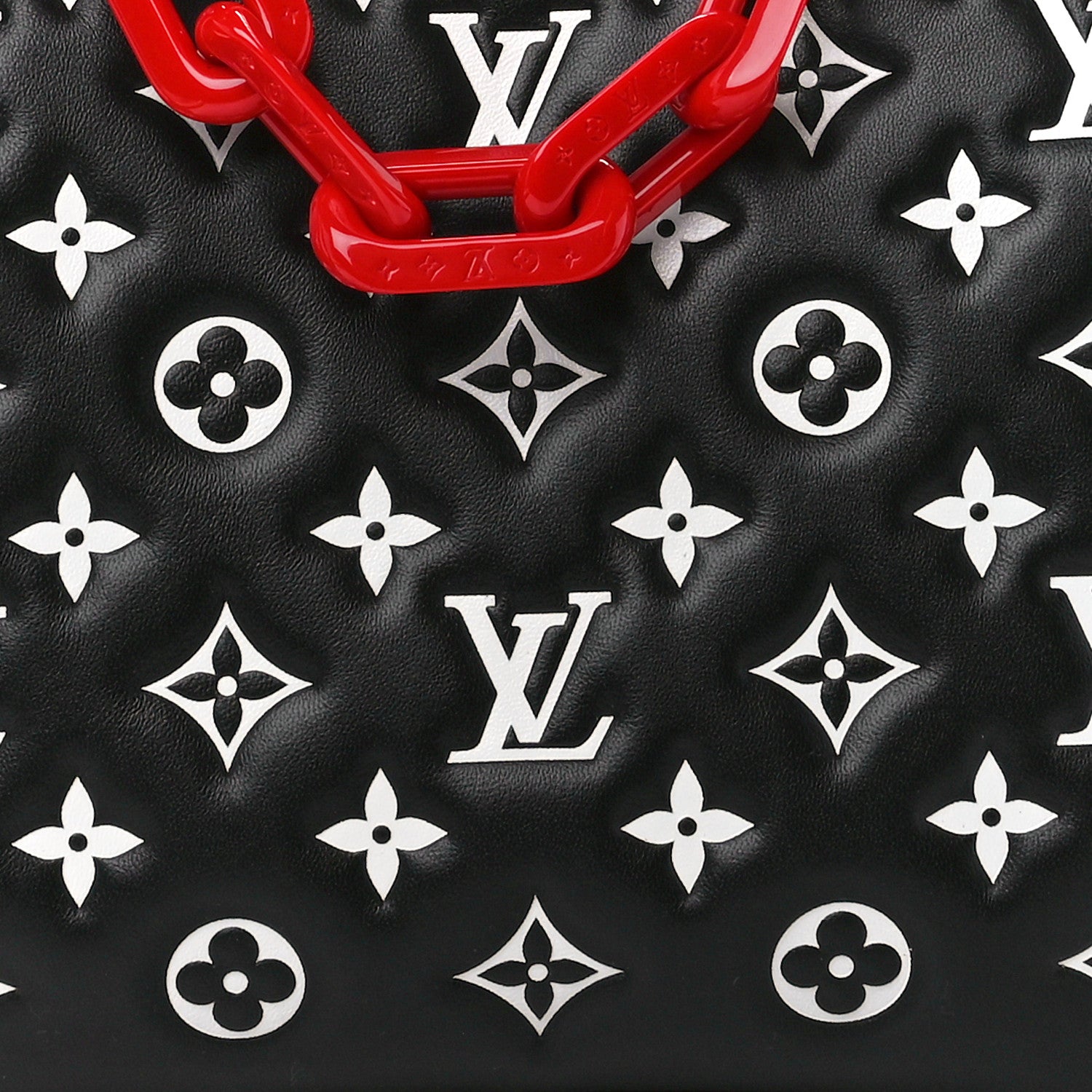 Louis Vuitton Lambskin Embossed Monogram Coussin PM Black White 9 of 11