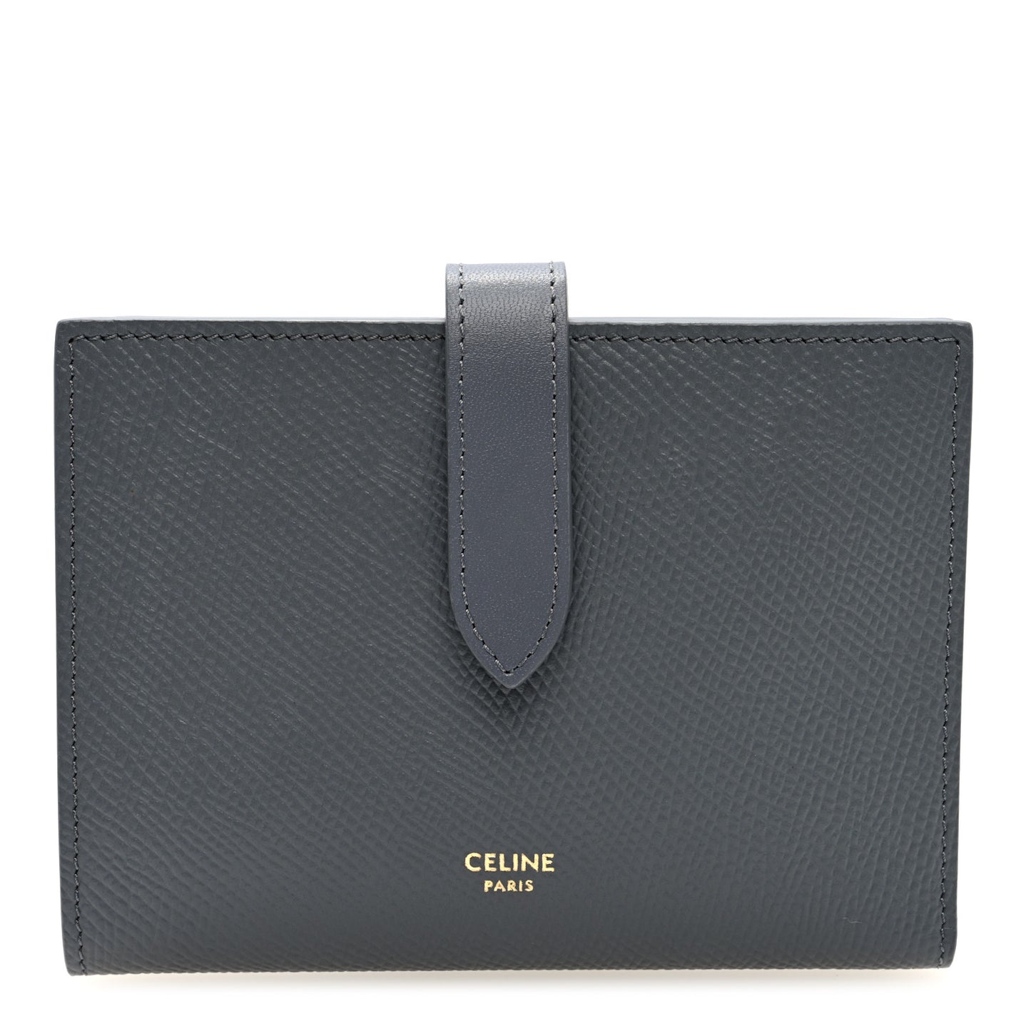 Grained Calfskin Medium Multifunction Strap Wallet Grey