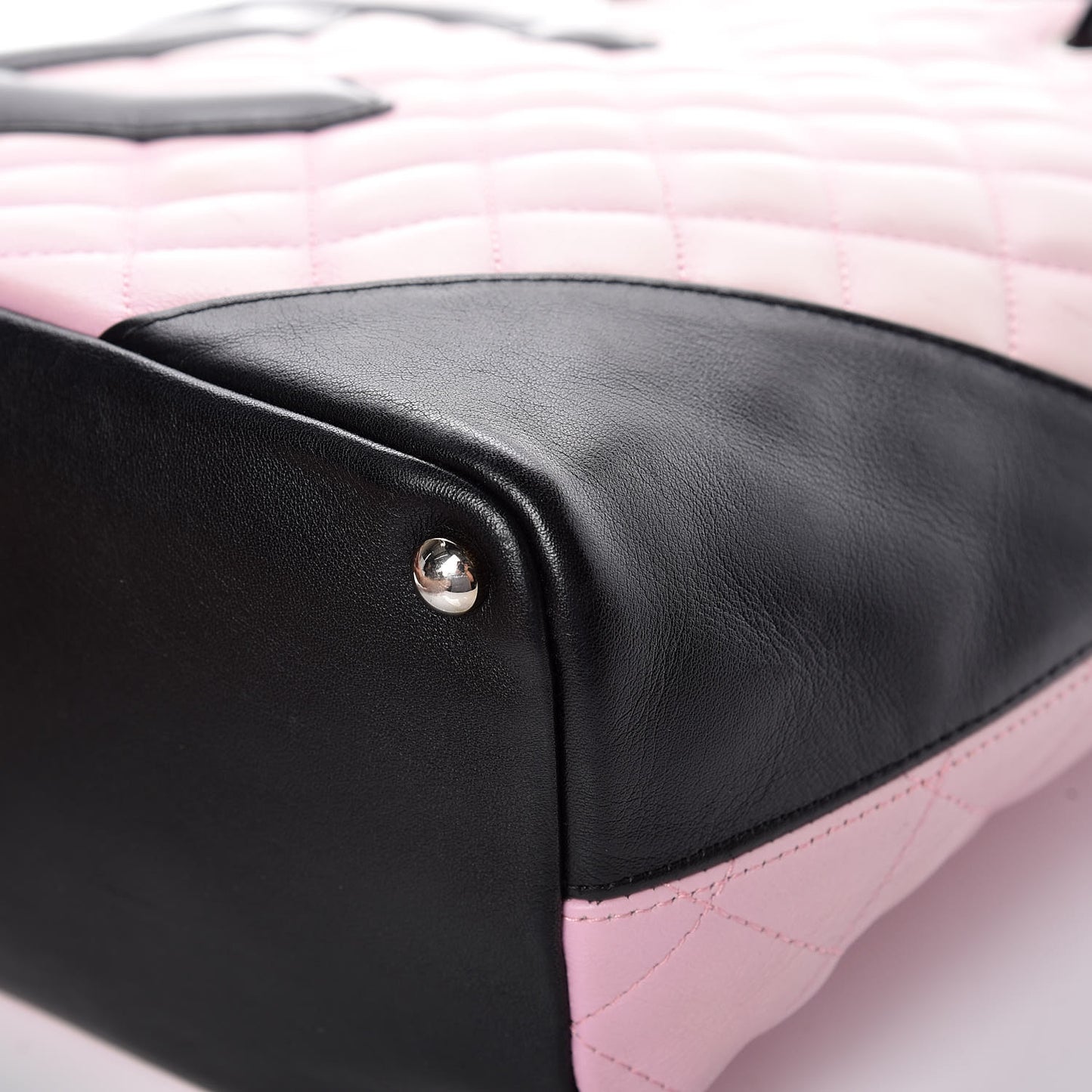 Calfskin Quilted Medium Cambon Tote Pink Black