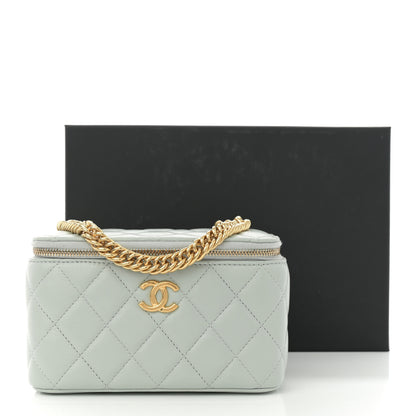 Chanel Lambskin Enamel Quilted Logo Small Vanity Case With Chain Light Grey 11 of 11