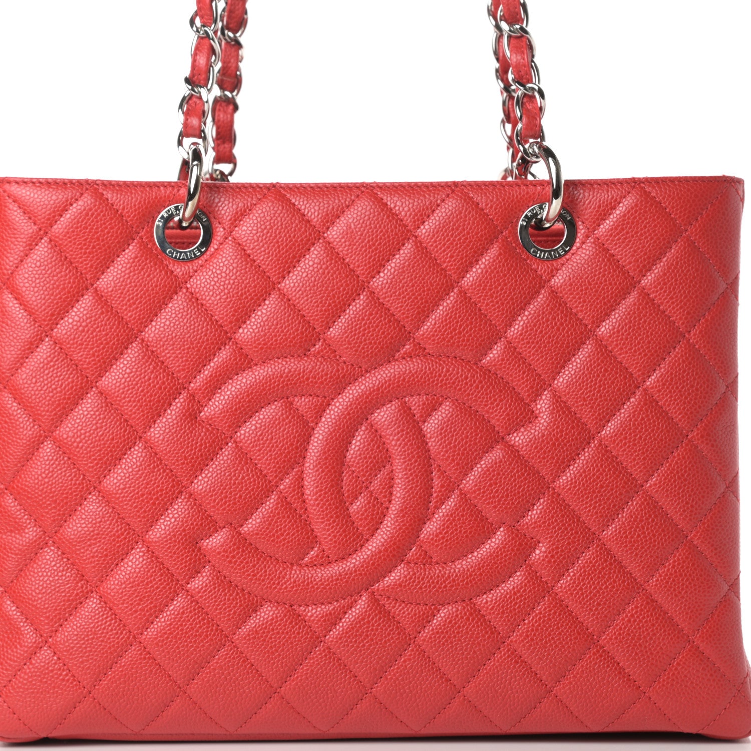 Chanel Caviar Quilted Grand Shopping Tote GST Red 8 of 11