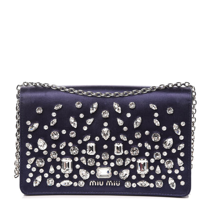 Miu Miu Satin Raso Crystal Embellished Delice Wallet On Chain Baltico 1 of 10
