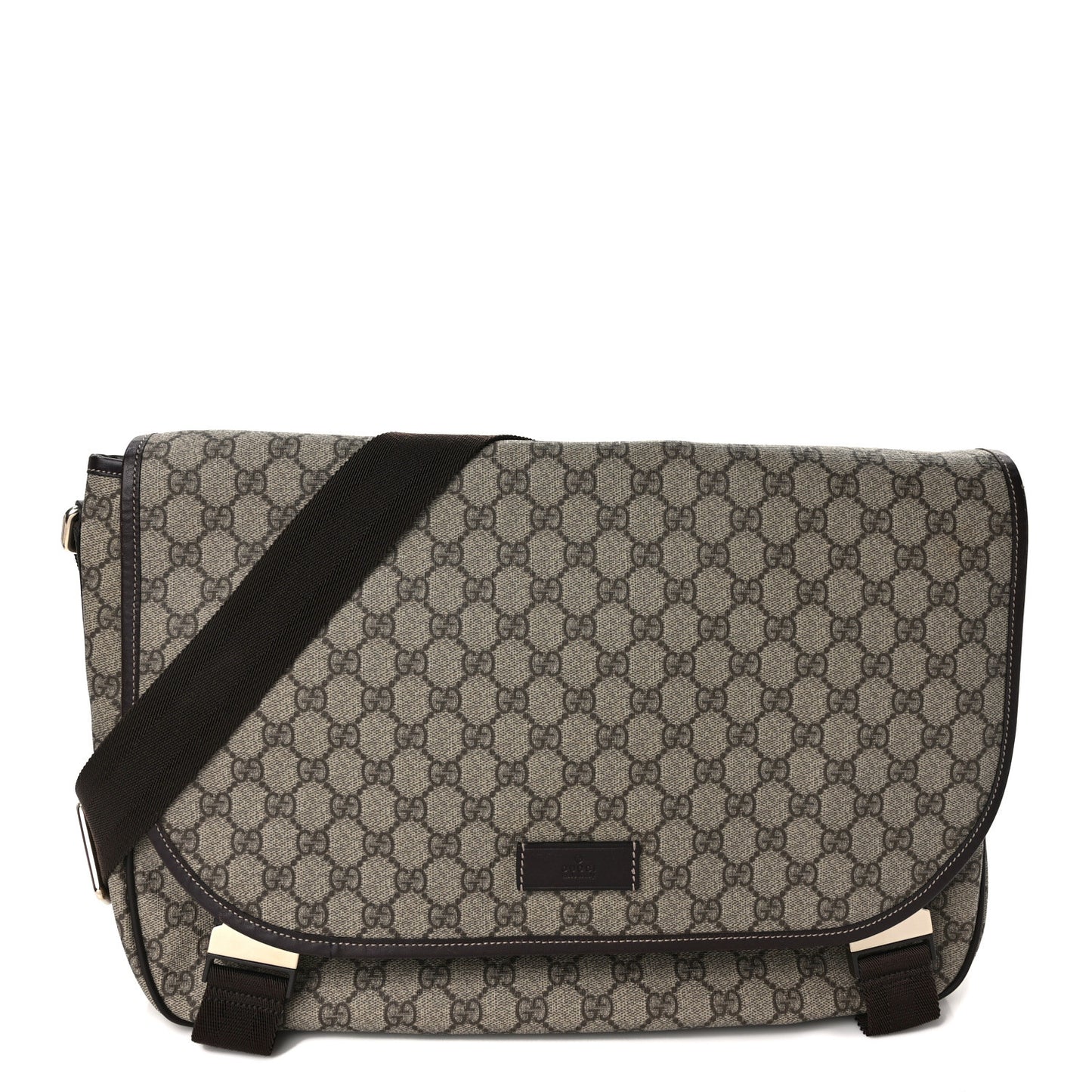 GG Plus Monogram Large Double Buckle Flap Messenger Bag Beige Dark Brown