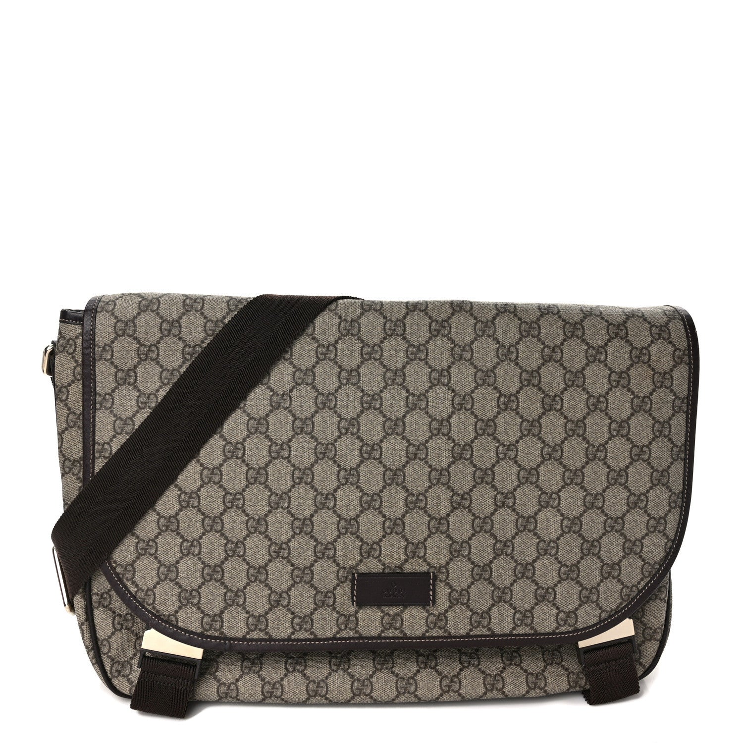 Gucci GG Plus Monogram Large Double Buckle Flap Messenger Bag Beige Dark Brown 1 of 9