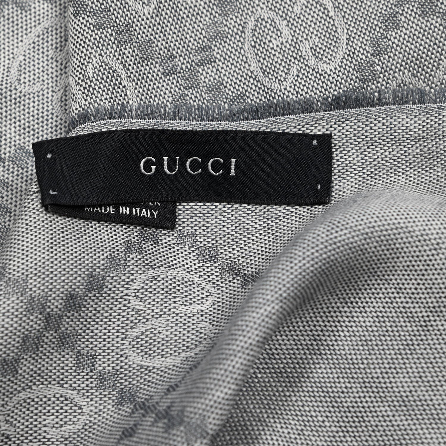 Gucci Wool Silk Monogram Diamante Fringe Scarf Grey 3 of 4