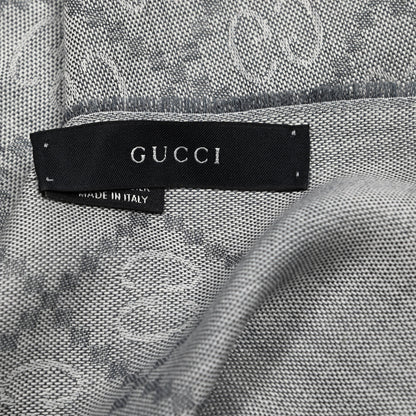 Gucci Wool Silk Monogram Diamante Fringe Scarf Grey 3 of 4