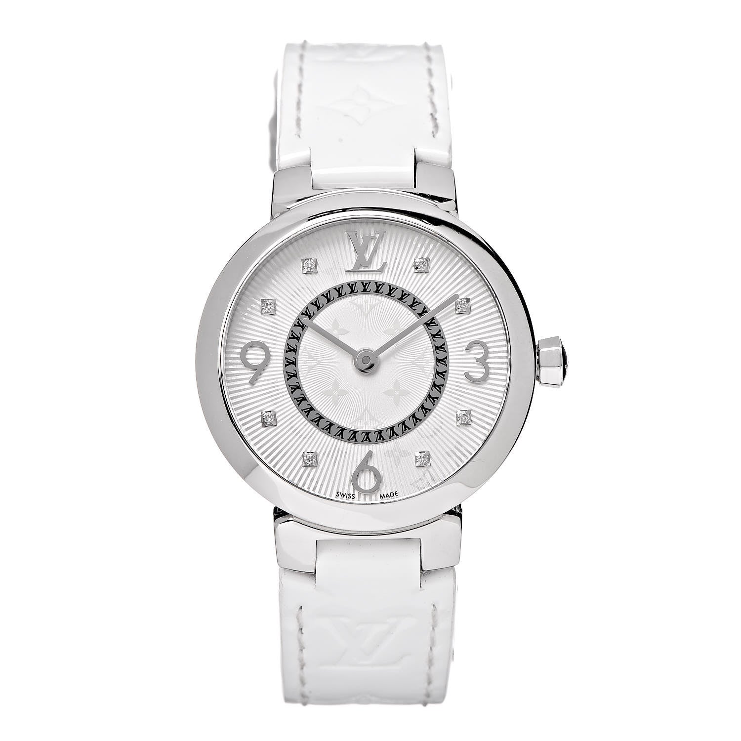 Louis Vuitton Stainless Steel Vernis Diamond 28mm Tambour Slim Quartz Watch 1 of 11