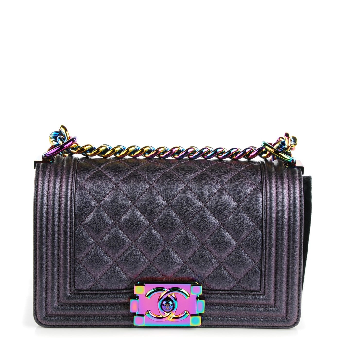 Iridescent Goatskin Quilted Small Boy Flap Purple