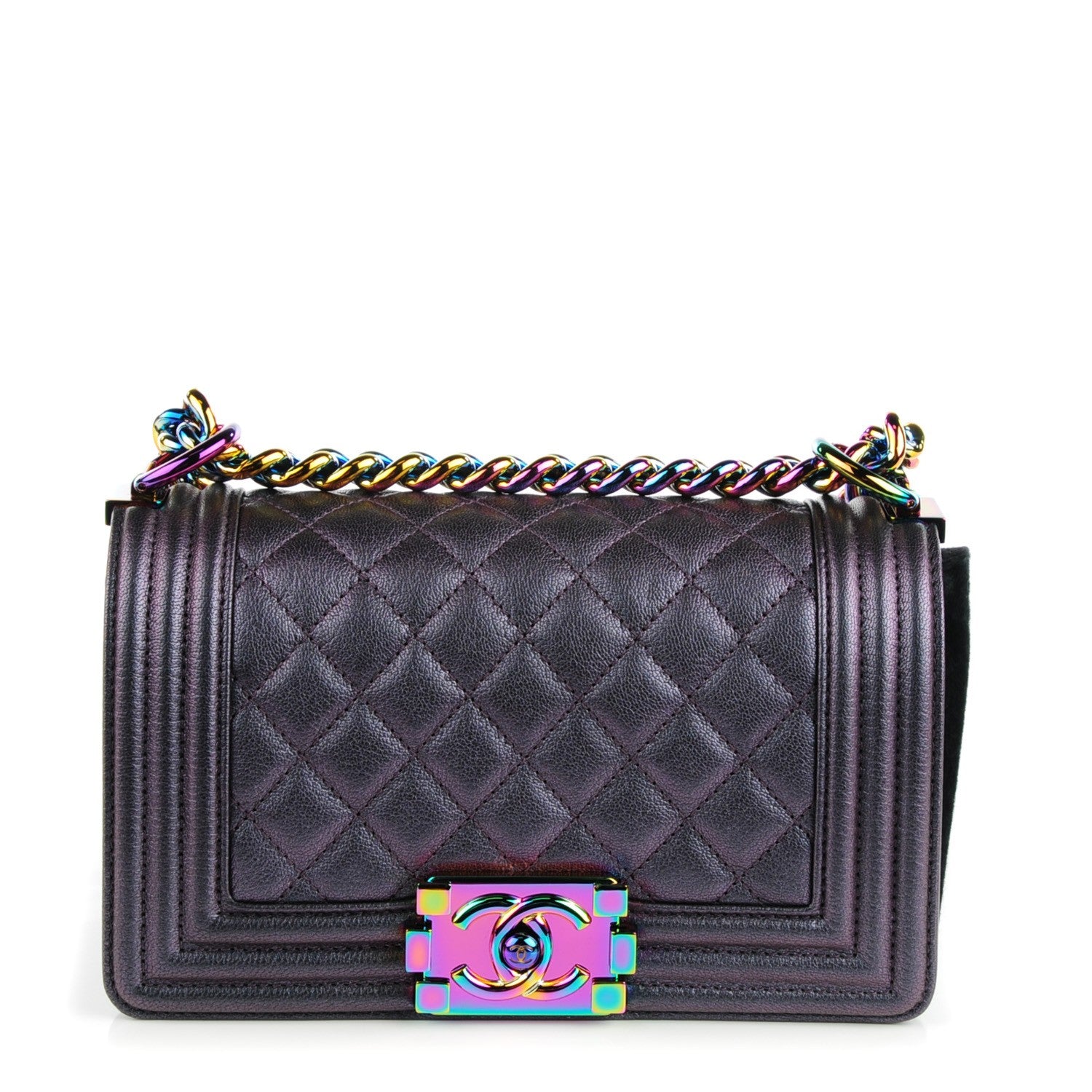 Chanel Iridescent Goatskin Quilted Small Boy Flap Purple 1 of 8