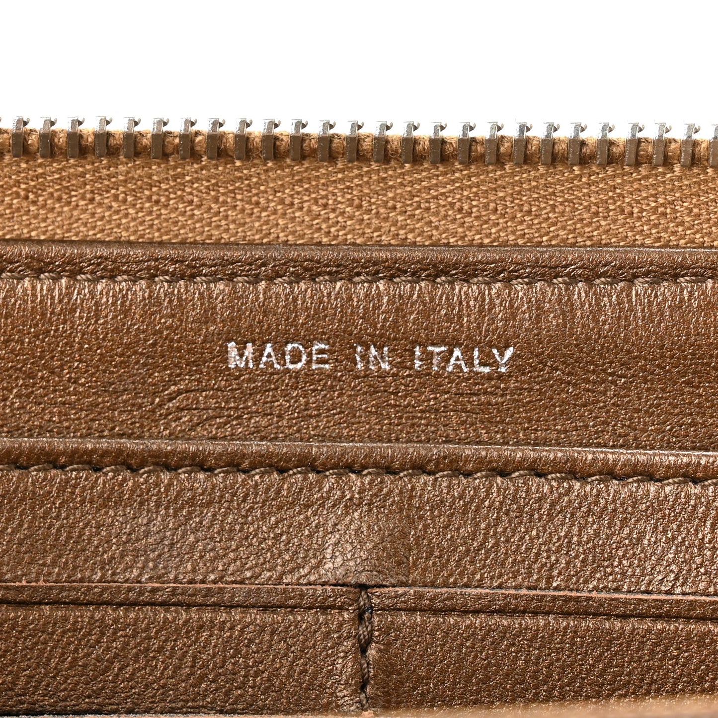 Metallic Lambskin Quilted Large Gusset Zip Around Wallet Bronze