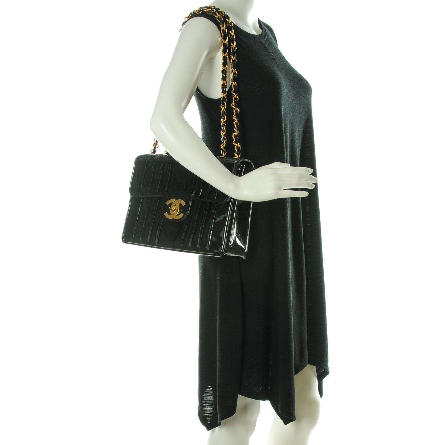 Patent Vertical Quilted Jumbo Single Flap Black