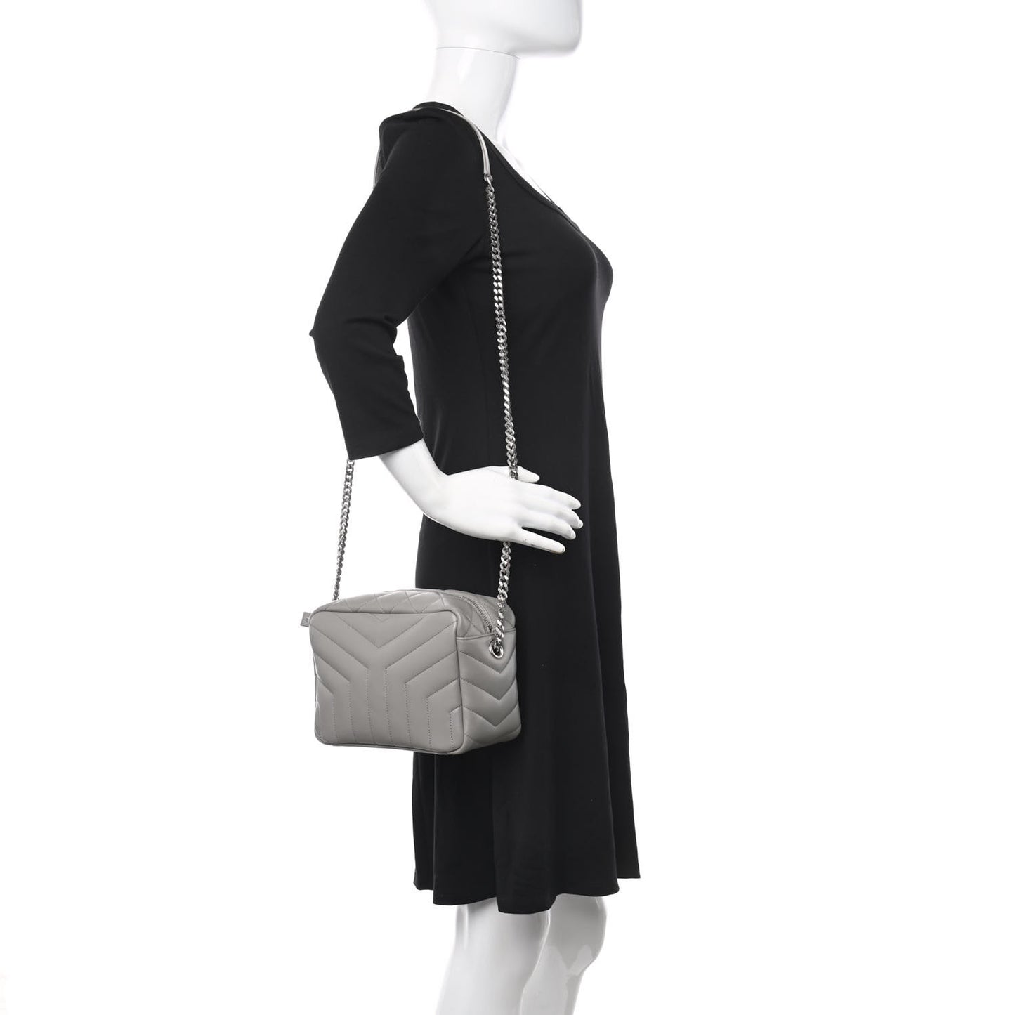 Calfskin Y Quilted Monogram Small Loulou Bowling Bag Light Gray