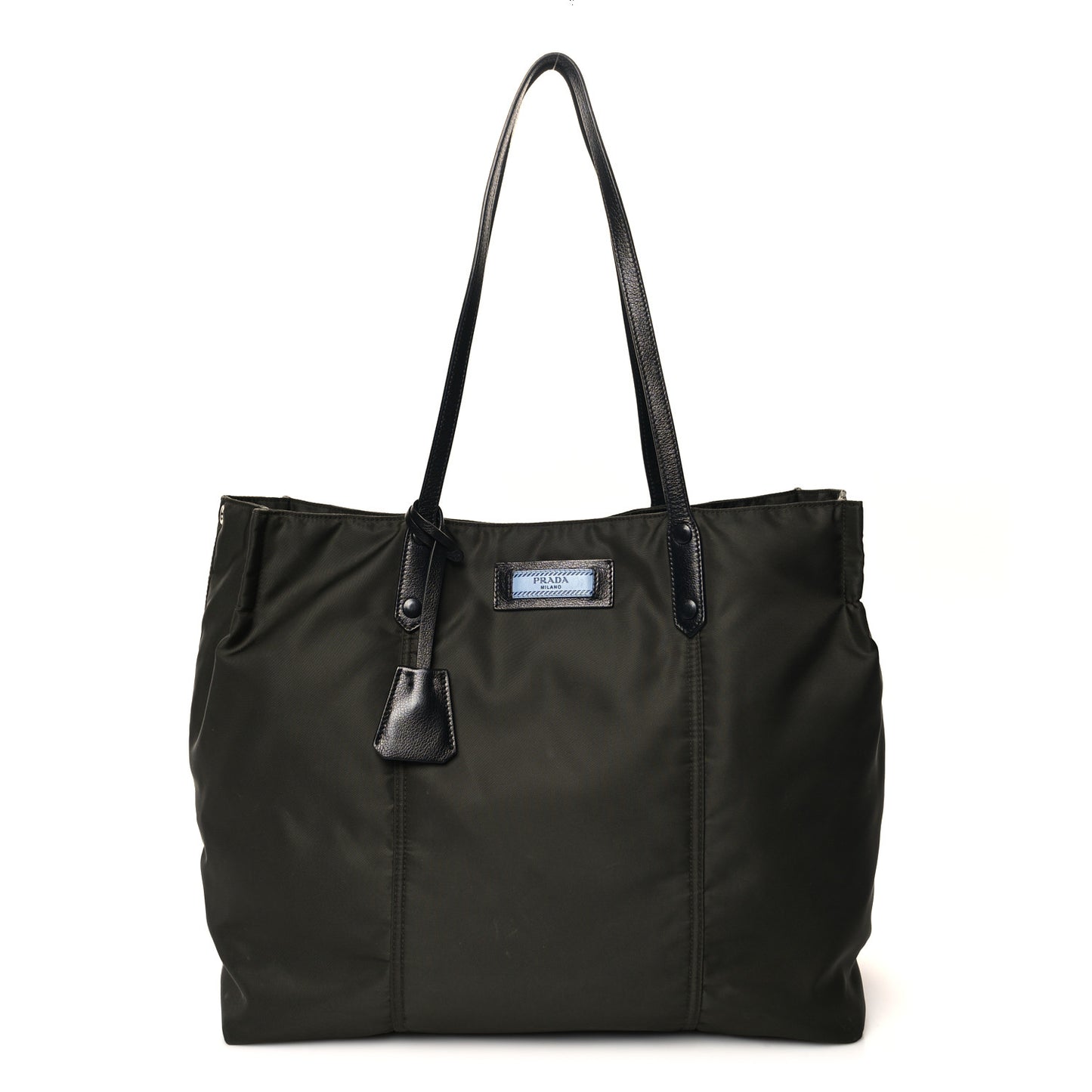 Tessuto Nylon Glace Calfskin Etiquette Tote Militare Black
