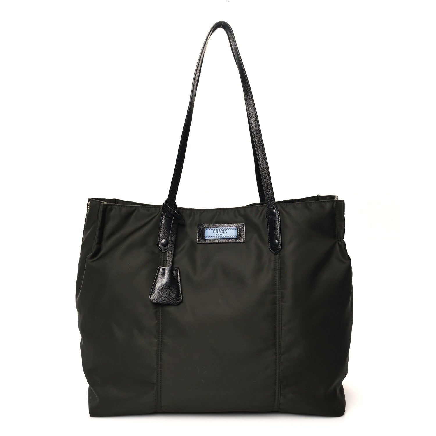 Prada Tessuto Nylon Glace Calfskin Etiquette Tote Militare Black 1 of 9