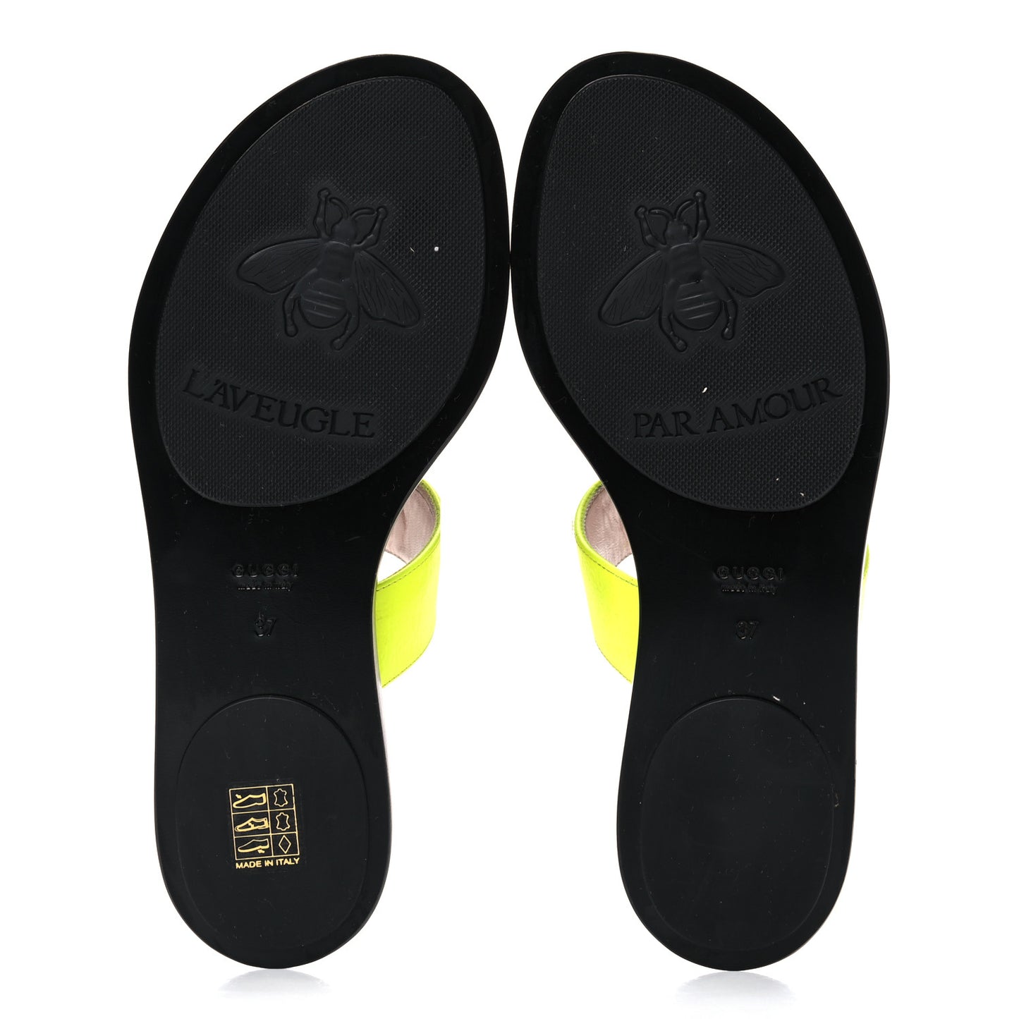Calfskin GG Marmont Thong Sandals 37 Yellow Fluo