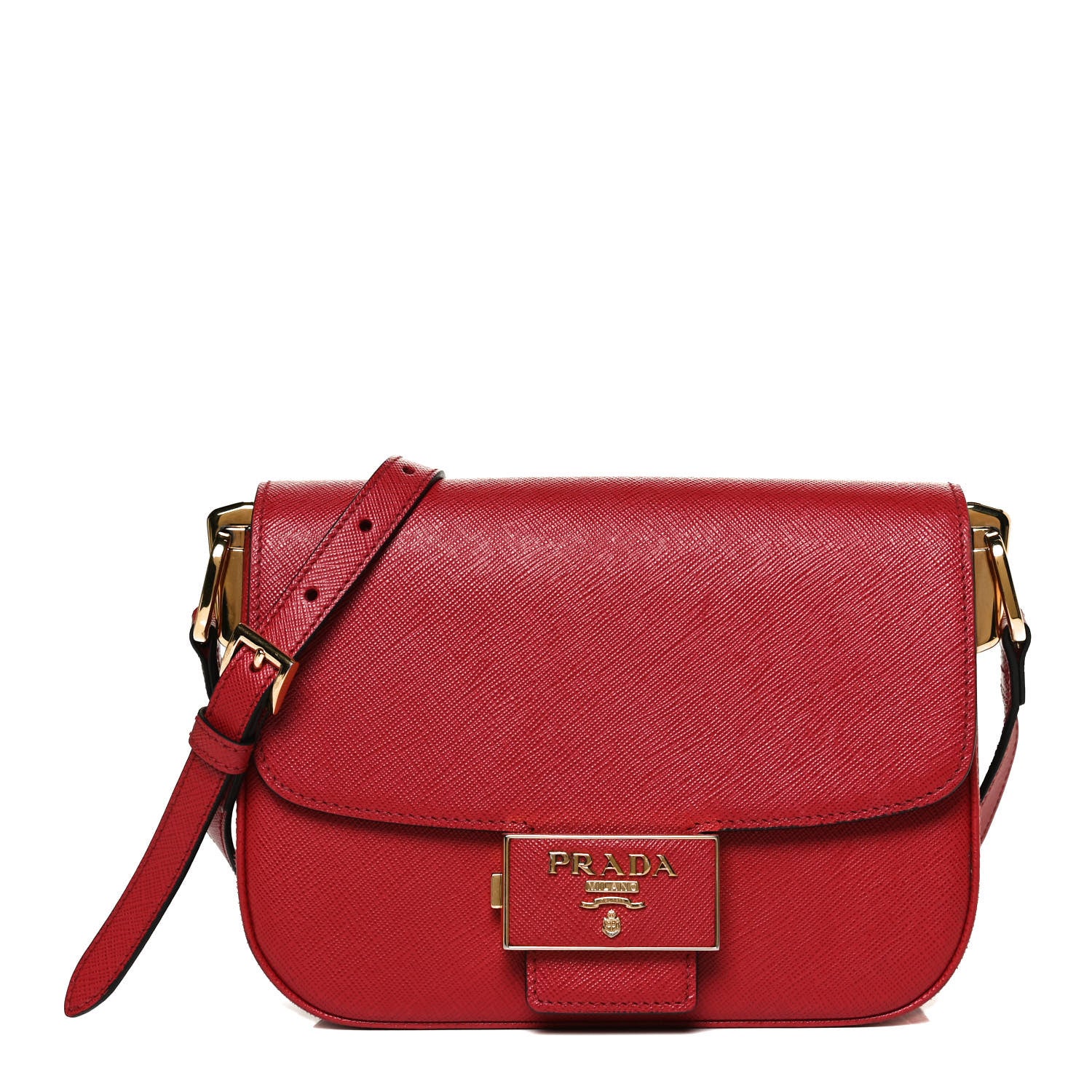 Prada Saffiano Lux Embleme Flap Shoulder Bag Fuoco 1 of 12