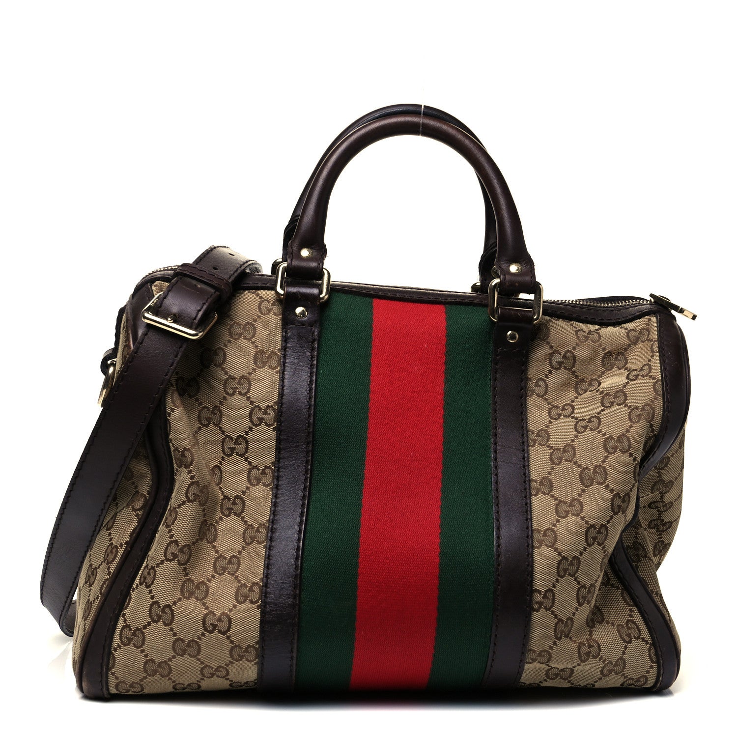 Gucci Monogram Vintage Web Medium Boston Dark Brown 1 of 10