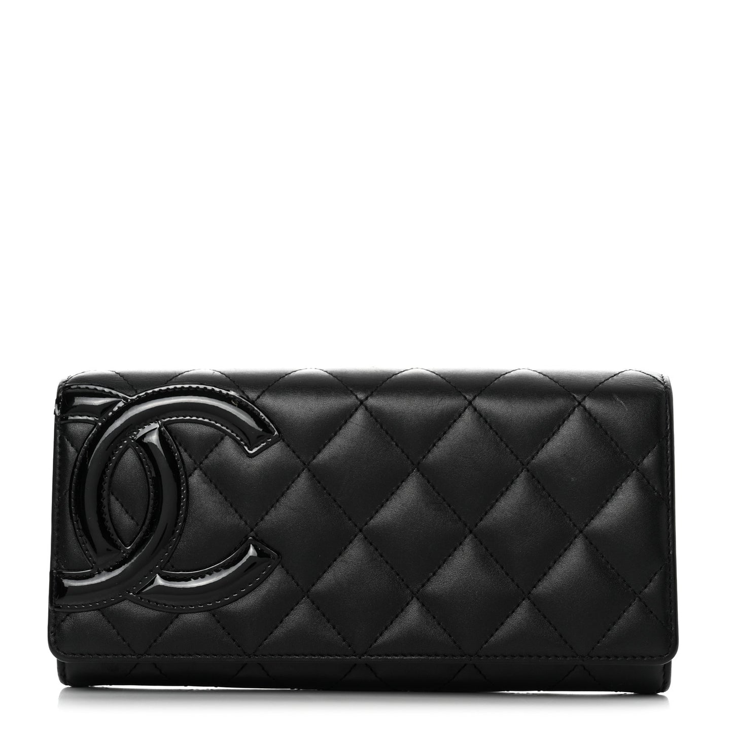 Calfskin Quilted Cambon Gusset Flap Wallet Black
