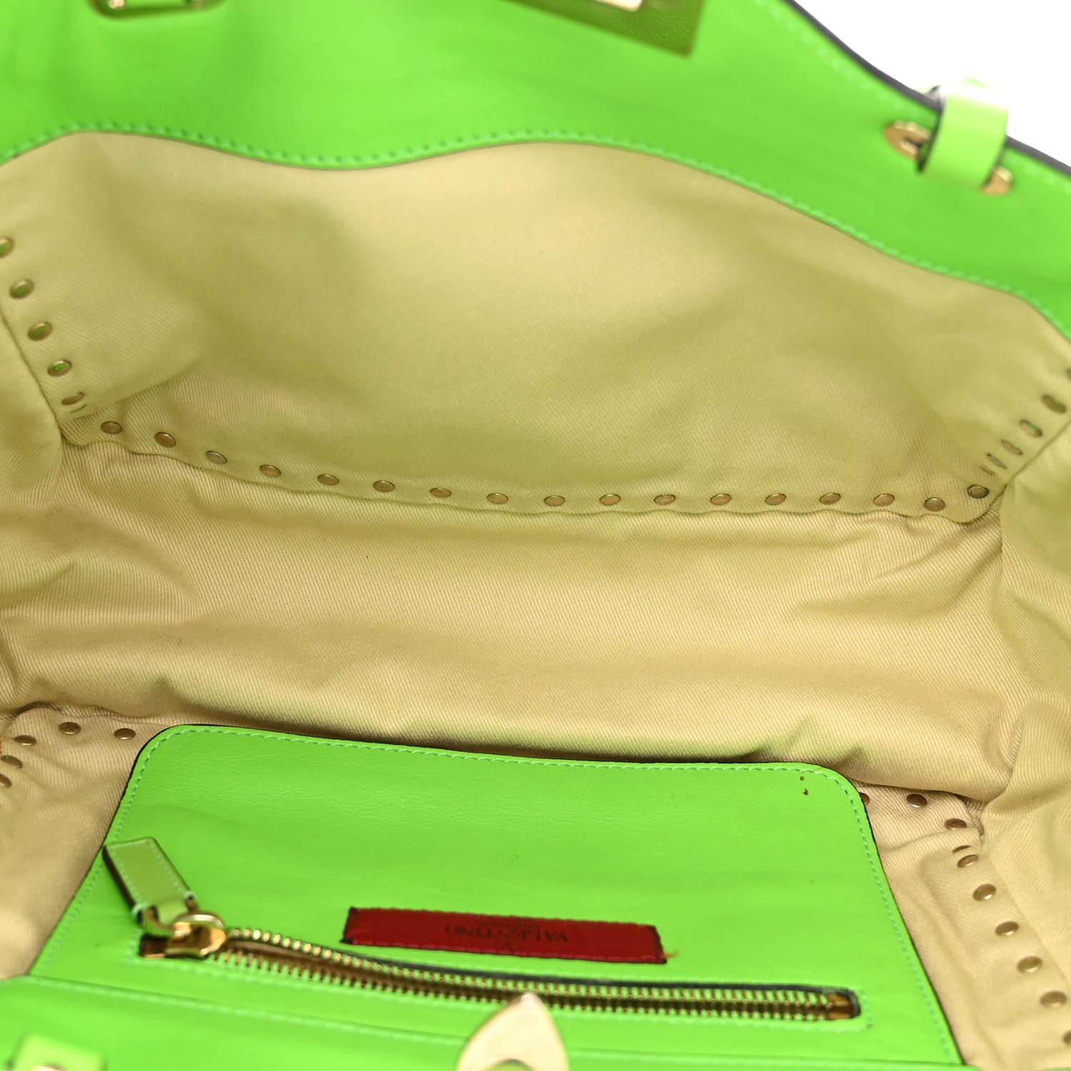 Valentino Garavani Vitello Small Rockstud Tote Green Fluo 5 of 12