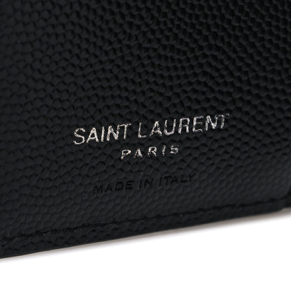 Saint Laurent Grain De Poudre Matelasse Chevron Monogram Zipped Card Case Black 6 of 8