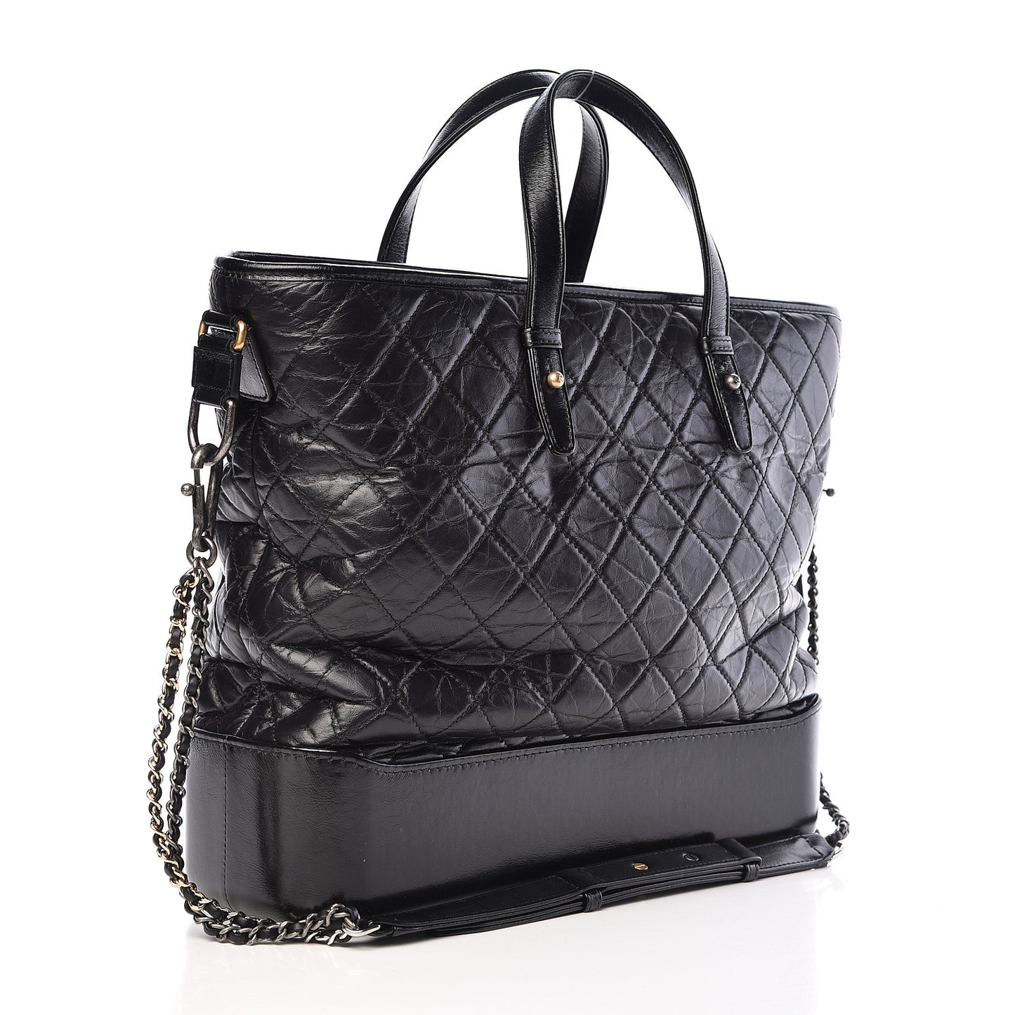 Aged Calfskin Quilted Large Gabrielle Shopping Tote Black
