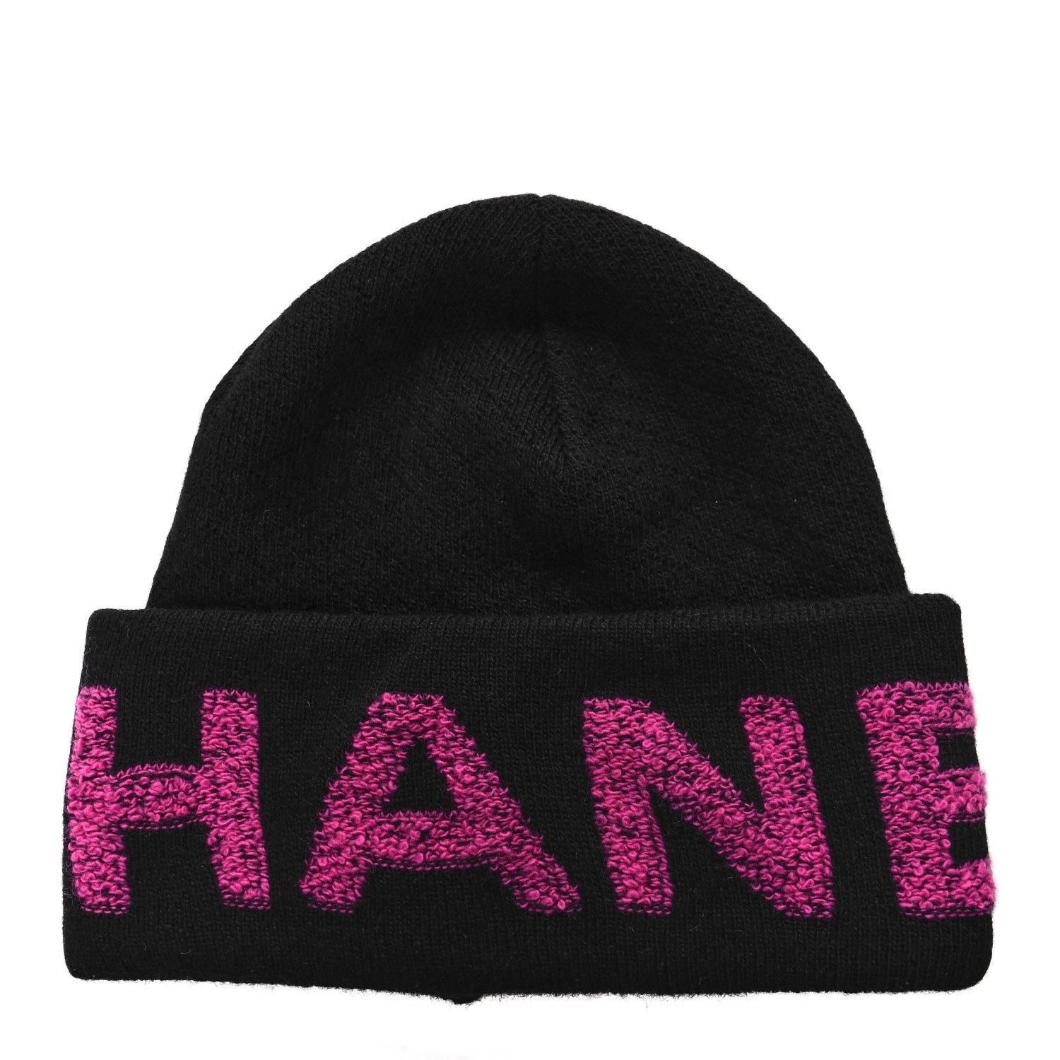 Chanel Cashmere Logo Beanie Hat Black Fuchsia 1 of 5