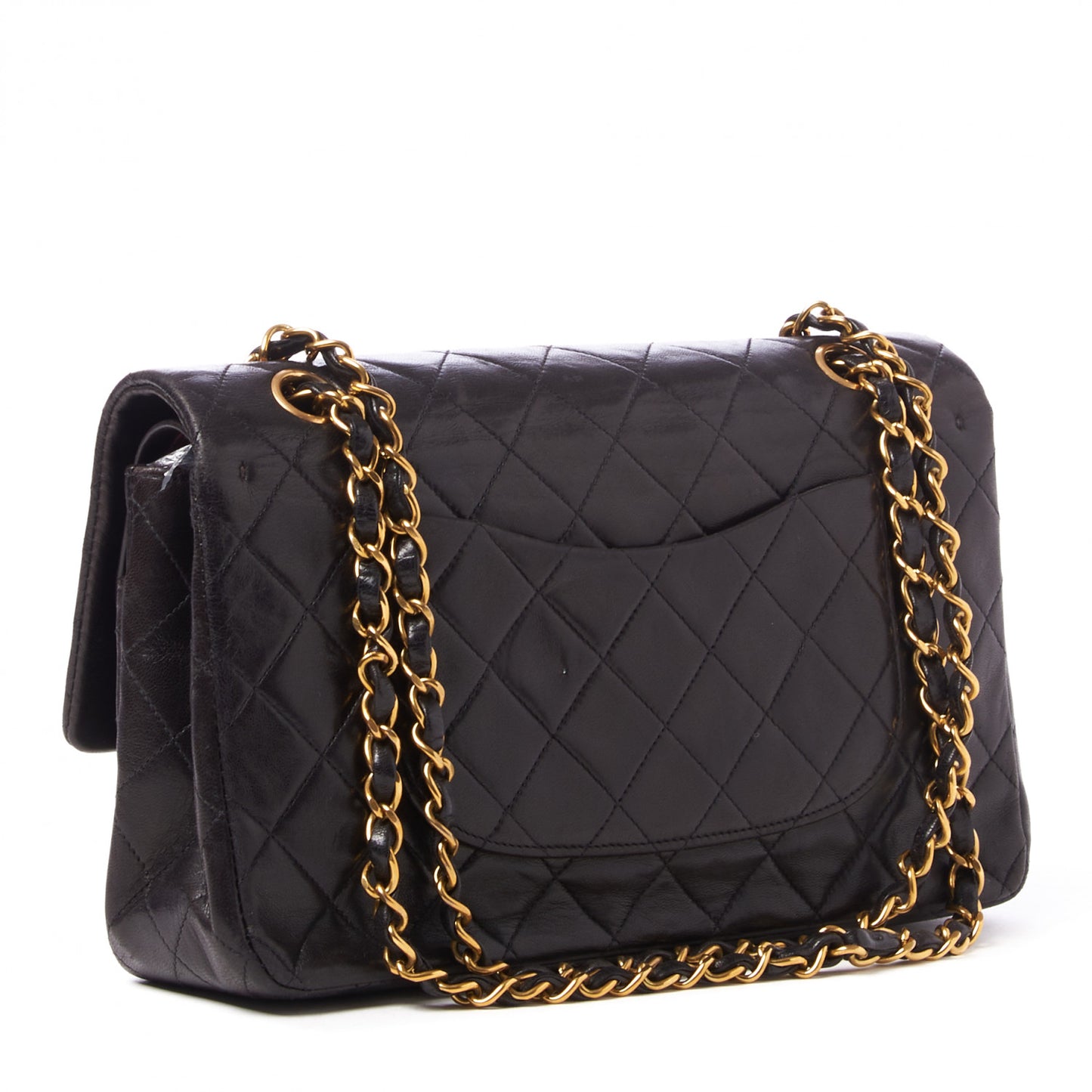Lambskin Quilted Medium Double Flap Black