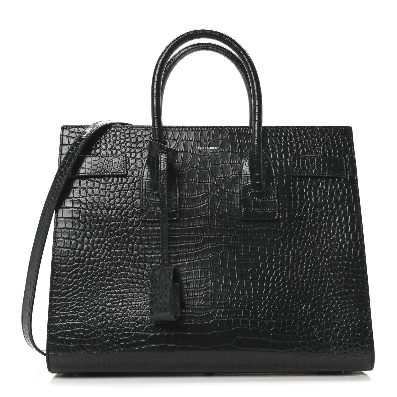 Saint Laurent Patent Crocodile Embossed Small Sac de Jour Dark Green 1 of 9