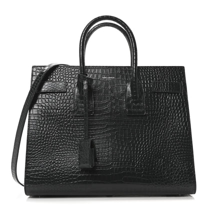 Saint Laurent Patent Crocodile Embossed Small Sac de Jour Dark Green 1 of 9